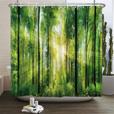 Imagem de Natureza Floresta Cortina de Chuveiro Tela de Banheiro Árvores Cenário Cortinas Tecido de Poliéster Decoração de Casa Cortinas de Banho,7782G,L90xA180cm