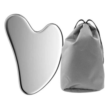 Imagem de Pedra Gua Sha em Aço Inox para Massagem Facial, Ferramenta Anti-Rugas, Cuidados com a Pele + Saquinho