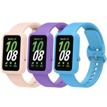 Imagem de Gheper Pacote com 3 pulseiras de relógio e capas protetoras de tela compatíveis com Samsung Galaxy Fit3 SM-R390, pulseiras esportivas de silicone macio, pulseiras de substituição de liberação rápida