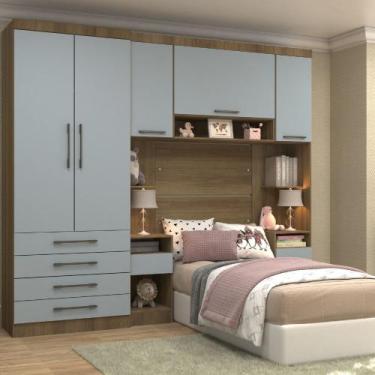 Imagem de Quarto Modulado Solteiro 5 Portas 6 Gavetas Paris Luciane - Avelã/Grey