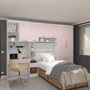 Imagem de Quarto Modulado Solteiro 313cm 6 Portas 4 Gavetas Alpes Luciane, Branc