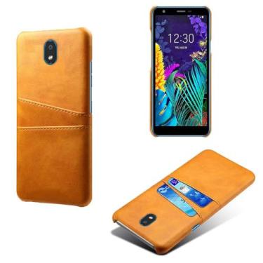 Imagem de Capas Compatível com LG K30 (2019),Caso de couro PU-Tampa de telefone a prova de choque com 2 slots de cartão,Proteção anti-impressão digital e anti-gota-Yellow