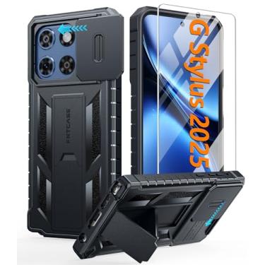 Imagem de FNTCASE Capa para Motorola Moto-G Stylus-5G-2025: Capa de celular à prova de quedas de grau militar com suporte e slide | Capa de telefone resistente resistente com proteção texturizada (preto)