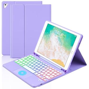 Imagem de MePadKey Capa Com Teclado Touchpad Para Ipad 6ª Geração 2018/5ª 2017, 9,7", Retroiluminação De 7 Cores, Carregamento Tipo C Suporte Lápis, Fit Air 2/Pro 9.7 (Roxa)