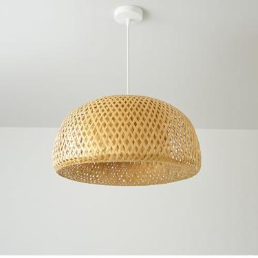 Imagem de Luminária de Teto Lustre Pendente Bambu Malibu Rústico 43cm Fio Branco 2 Metros Ajustável para Sala Cozinha Varanda Área Gourmet Restaurante