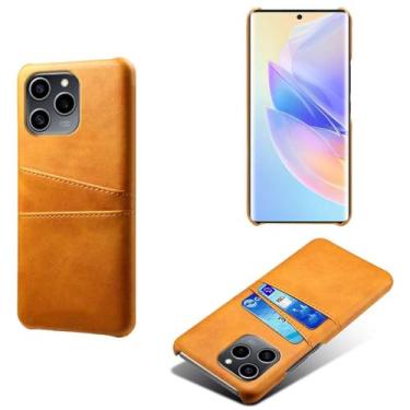 Imagem de Capas Compatível com Honor 60 SE,Caso de couro PU-Tampa de telefone a prova de choque com 2 slots de cartão,Proteção anti-impressão digital e anti-gota-Yellow
