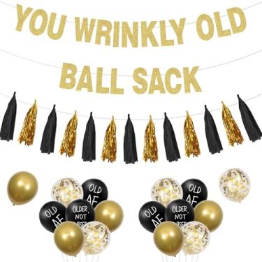 Imagem de kreat4joy Você Enrugado Velho Saco De Bolas Decorações, Engraçado Aniversário Festa Decorações Banner Mais Não Sábio Balões Látex Papel Seda Borla Guirlanda Preto Dourado Para 50º 60º 70º 80º