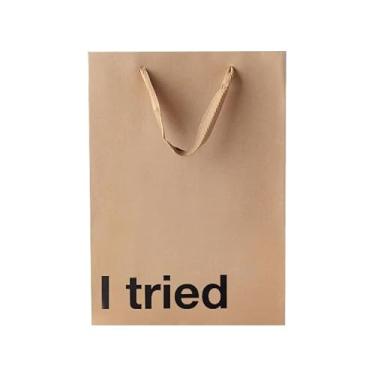 Imagem de MilkToast Brands Saco de presente engraçado 28 x 20 x 10 cm – Saco de papel Kraft marrom com impressão "Eu tentei" – Embalagem de presente para aniversários, feriados, festas de escritório – embrulho