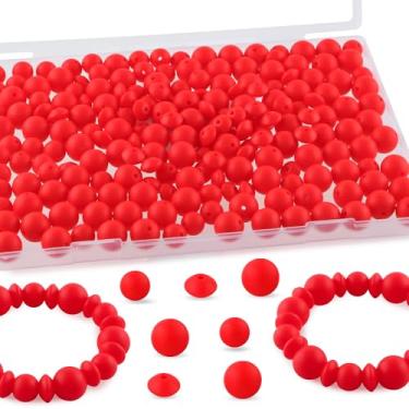 Imagem de Kovict 200 contas de silicone mistas de 12 mm e 15 mm para fabricação de chaveiros, contas de silicone de lentilha de 12 mm para canetas, pulseira, colar, artesanato DIY (vermelho escarlate)
