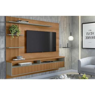 Imagem de Home p/ TV até 65 Pol Araruna c/ 2 Porta e 3 Prateleiras 200x170cm Amêndoa/Titânio - Linea Brasil