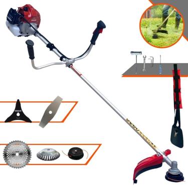 Imagem de Roçadeira BCJ431L Kawashima À Gasolina 43cc 1,7HP 5 Em 1 Com Carretel + Faca 2 Pontas + Faca 3 Pontas + Faca 40 Dentes Vídea + Escova de Aço Circular