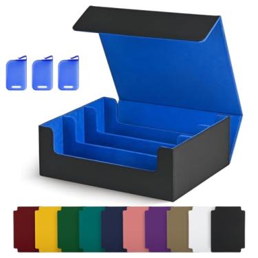 Imagem de UAONO Card Storage Box for Trading Cards, 1800+ PU Leather Commander Card Deck Case, Magnetic Closure Card Holder Fits for Magic Game Cards (Black&Blue)