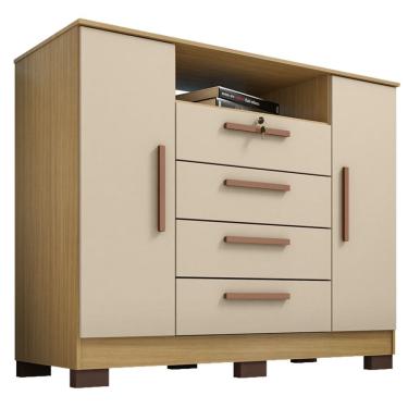 Imagem de Comoda Rack 2P 4G Madri 121 cm Carvalho Am Off White INCP