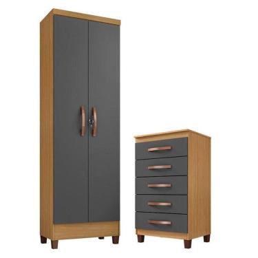 Imagem de Cômoda Cannes 5 Gavetas E Armário Multiuso Egito Carvalho Americano Grafite – Incorplac