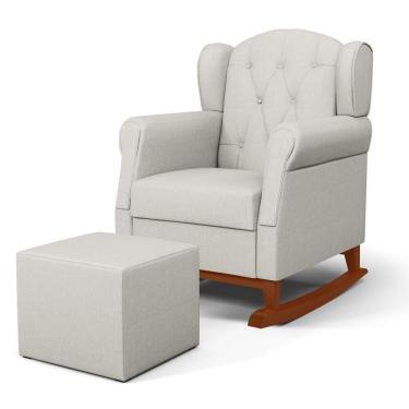 Imagem de Poltrona Amamentação Base Madeira Balanço E Puff Lucy P04 Linho Off White - Mpozenato