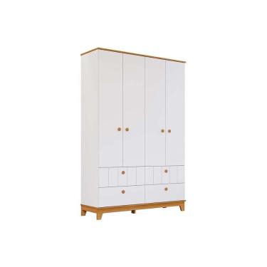Imagem de Guarda Roupa Infantil c/ 4 Portas e 4 Gavetas Biscoito Branco/Nature - Permóbili Baby