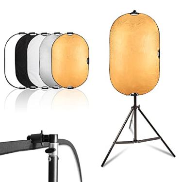 Imagem de Selens Kit de suporte refletor de luz de 61 x 91 cm para fotografia, refletor dobrável 5 em 1, suporte de luz de 2 m e suporte de braçadeira refletor para iluminação de estúdio de vídeo fotográfico e iluminação externa