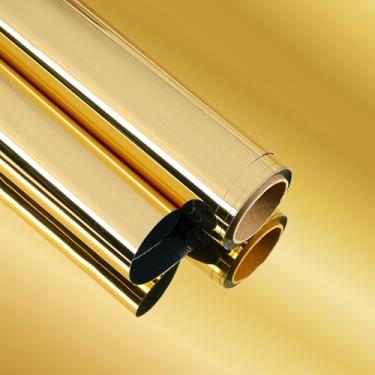 Imagem de EaseStick Adesivos espelhados flexíveis brilhantes sem vidro espelhado refletivo vinil adesivo dourado metálico papel de parede folha espelhada cromado dourado envoltório de vinil para armários de