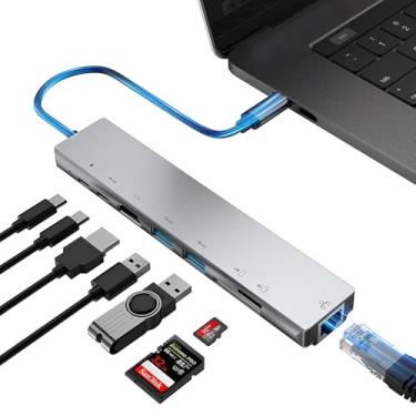 Imagem de Adaptador Hub 8 em 1 USB-C com HDMI 4K,PD 87W,USB 3.0,USB 2.0,Leitor de SD/TF,Para MacBook,Windows,Chromebook,Notebook,Tablet e Celular - Conversor Multiportas USB-C para Ethernet