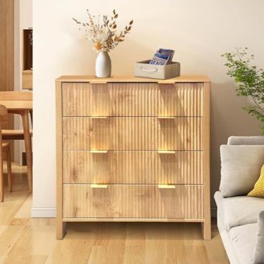 Imagem de GarveeHome Cômoda de madeira, cômoda de madeira com 4 gavetas, cômoda ondulada em forma de onda, cômoda moderna para gavetas de armazenamento, para armário, sala de estar, quarto, armário de corredor