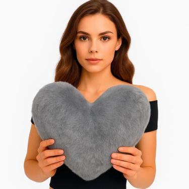 Imagem de Almofada de Coração Pelúcia Pelo Curto Cinza Para Decoração - Novadeco