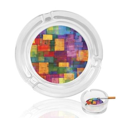 Imagem de Cinzeiro de vidro de cristal colorido em bloco, cinzeiro redondo de vidro resistente para fumar cinzeiro portátil decorativo moderno para uso em casa, escritório, interior, exterior, pátio