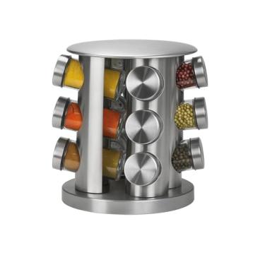 Imagem de Porta Temperos Codimentos 12 Potes Giratório - Organizador de Condimentos para Cozinha, Inox (INOX) (Prata)