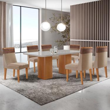 Imagem de Mesa de Jantar Eloise 180cm Tampo MDF Vidro com 6 Cadeiras Andes Moderna Mobília
