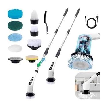 Imagem de Esfregão de Limpeza Elétrico Giratório 9 em 1 sem Fio 9 Cabeças de Escova Mop Potente Cabo Ajustável Portátil 110 220v Limpeza Pesada Multiuso Banheiros Piso Azulejo