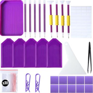 Imagem de QYING 60 peças de ferramentas e acessórios de pintura de arte de diamante 5D, com 10 peças de argila de cola, 6 bandejas de classificação de contas de plástico, 20 canetas de diamante, clipes