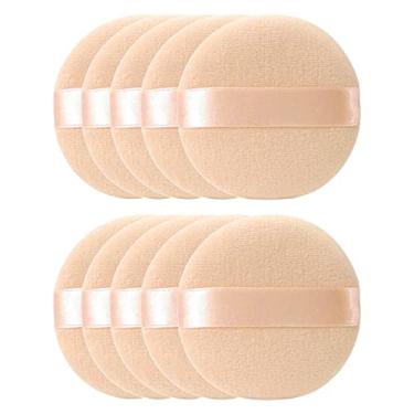 Imagem de 10 Pçs de pó de puff, pó redondo cosmético de 5 cm com fita de veludo macio para o corpo puff de pó solto para o corpo/base (10 peças, damasco)