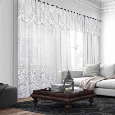 Imagem de Cortina Renda Branco Com Bando 3,00X1,80 Quarto Sala - Interlar