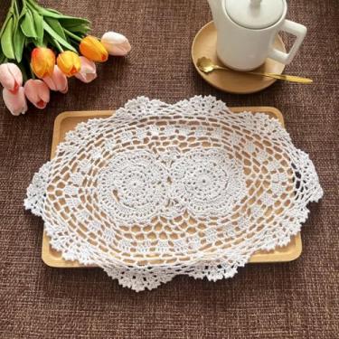 Imagem de Jogo americano de crochê feito à mão, toalhas de renda de malha, toalhas de pano de algodão, decoração vintage, tapetes de mesa florais para cozinha, mesa de jantar, decoração de casa, formato oval