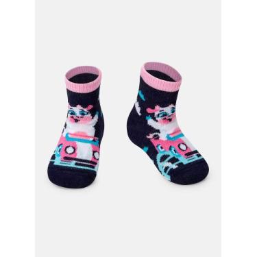 Imagem de Meia Soquete Puket Bebê Menina Vaca Azul Marinho 0 a 12 Meses, Azul ma