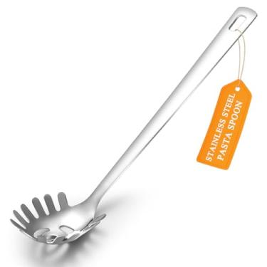 Imagem de Colher de espaguete, servidor ReaNea para massa, colher de macarrão de aço inoxidável com dentes, garfo de macarrão de metal de uma peça, utensílios de cozinha, resistente ao calor, lavável na