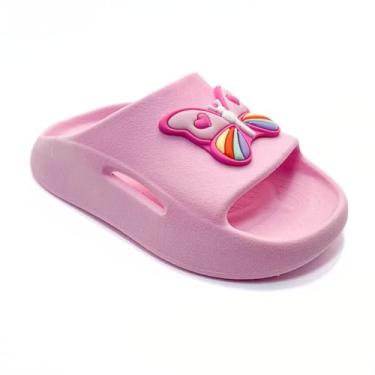 Imagem de Chinelo Slide Infantil Feminino com Borboleta, Rosa, Confortável e Lavável (Rosa Bebê, BR, Criança de 4 a 8 anos, Faixa Numérico, 23, 24)