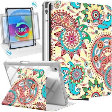 Imagem de Uppuppy Capa para iPad 10ª geração 10,9 polegadas capa fólio com suporte para lápis mulheres meninas fofas meninas kawaii adolescentes design bonito sorriso moda estética suporte giratório para Apple iPad 10 Gen Cases 2022