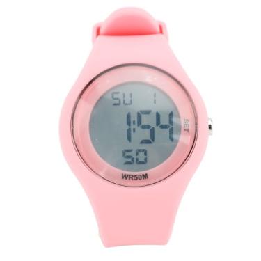 Imagem de Crianças assistir digital Resistente a água Alarme StopWatch El Luz do pedômetro Calendário Cronograph Wrist Watch por 5 a 15 anos meninos meninas (Róseo)