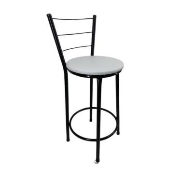 Imagem de Banqueta Banco Média Preta Encosto Bar Balcão Cozinha Bistrô - FortMix