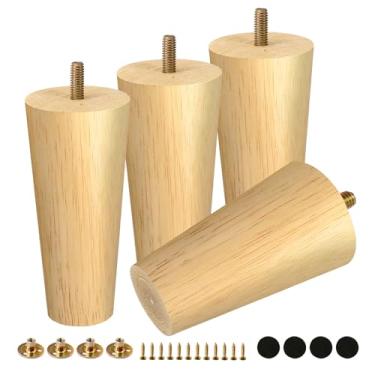 Imagem de FoDau770 Pernas de móveis de madeira de borracha, 12 cm, pés de madeira afunilados retos de meados do século, conjunto de 4, peças de reposição para pés de móveis UNC de 5/40.6 cm para armário, sofá