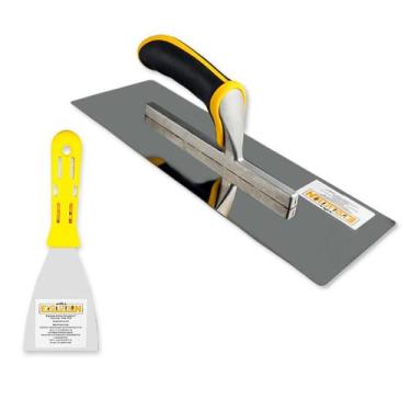 Imagem de Desempenadeira Rígida de Aço Inox 35x11cm Com Espátula Flexível Evolut