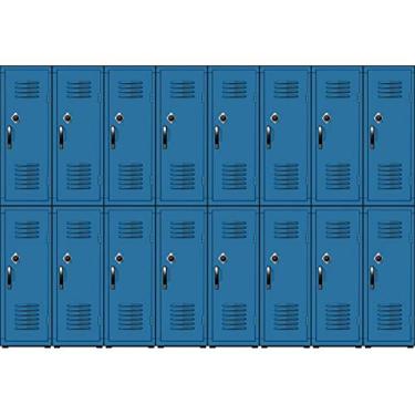 Imagem de Yeele Cacifos azuis de 3 x 2,4 m para fotografia, escola, academia, armários de armazenamento de estádio, fundo para estudantes, esportes, tema de festa, faixa para crianças, adultos, retratos e