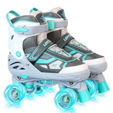 Imagem de LEVYTEMP Patins para meninos e meninas, crianças, patins quadriciclos ajustáveis de 4 tamanhos com todas as rodas iluminadas para iniciantes, esportes internos e externos