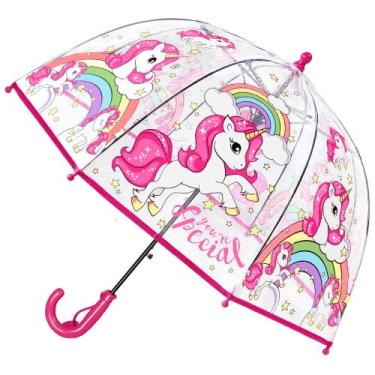Imagem de Guarda-chuva RONIARE Kids Clear Bubble para chuva, rosa à prova de ven