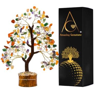 Imagem de Pedra preciosa natural de cura premium de cristal Bonsai Feng Shui Fortune Árvore da vida para decoração de escritório em casa (pronta para caixa de presente, 25 a 30 cm)