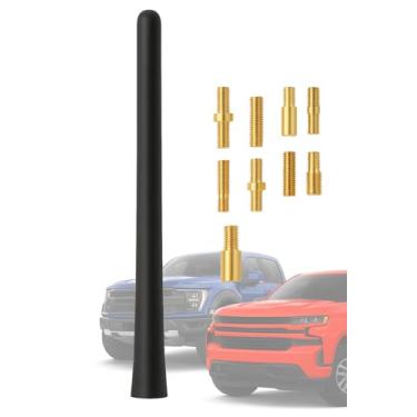 Imagem de Antena curta para caminhão – Substituição de antena de carro curta, base de mola flexível, compatível com Chevy Silverado 1500, GMC, Ford, RAM AM-FM antena de rádio com adaptador, adaptadores de