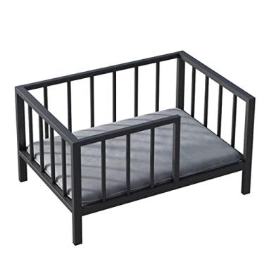 Imagem de TsoLay Cama elevada para cães com guarda-corpos, armação de metal e madeira, adequada para cães grandes, uso interno ou externo