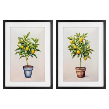 Imagem de Stupell Industries Serenata cítrica em vaso de 2 peças impressão emoldurada preta sob vidro design conjunto por Andrea Haase, 20 x 14