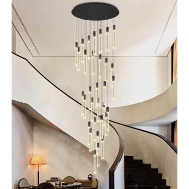 Imagem de cenozo Lustres modernos de 32 luzes para entrada de escadas, LED, regulável, glamouroso, luminosidade, luminária, escada, hall de entrada, sala de estar, sala de jantar, preto