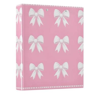 Imagem de Fichário de 3 anéis brancos com laços rosa de 3,8 cm, fichários de três anéis com prancheta, 3 bolsos internos transparentes de PVC para material de escritório